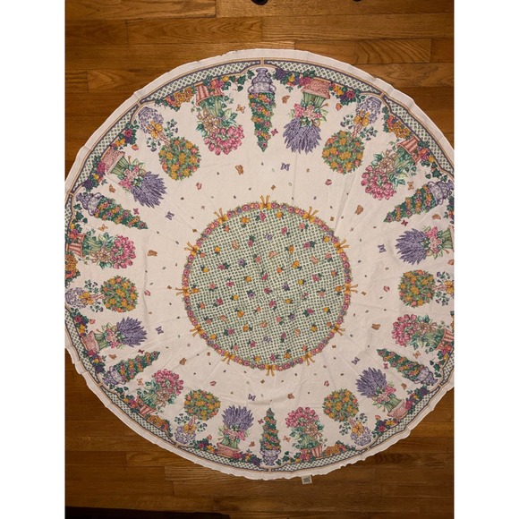 Fashion Industries Other - Fashion Industries 1995 Round Tablecloth Floral Fruit Lavender Butterfly Vintage